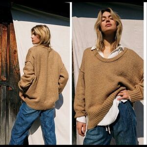 Free People Brookside Tunic Sweater Scoop Neck Oversize Desert Ca…
